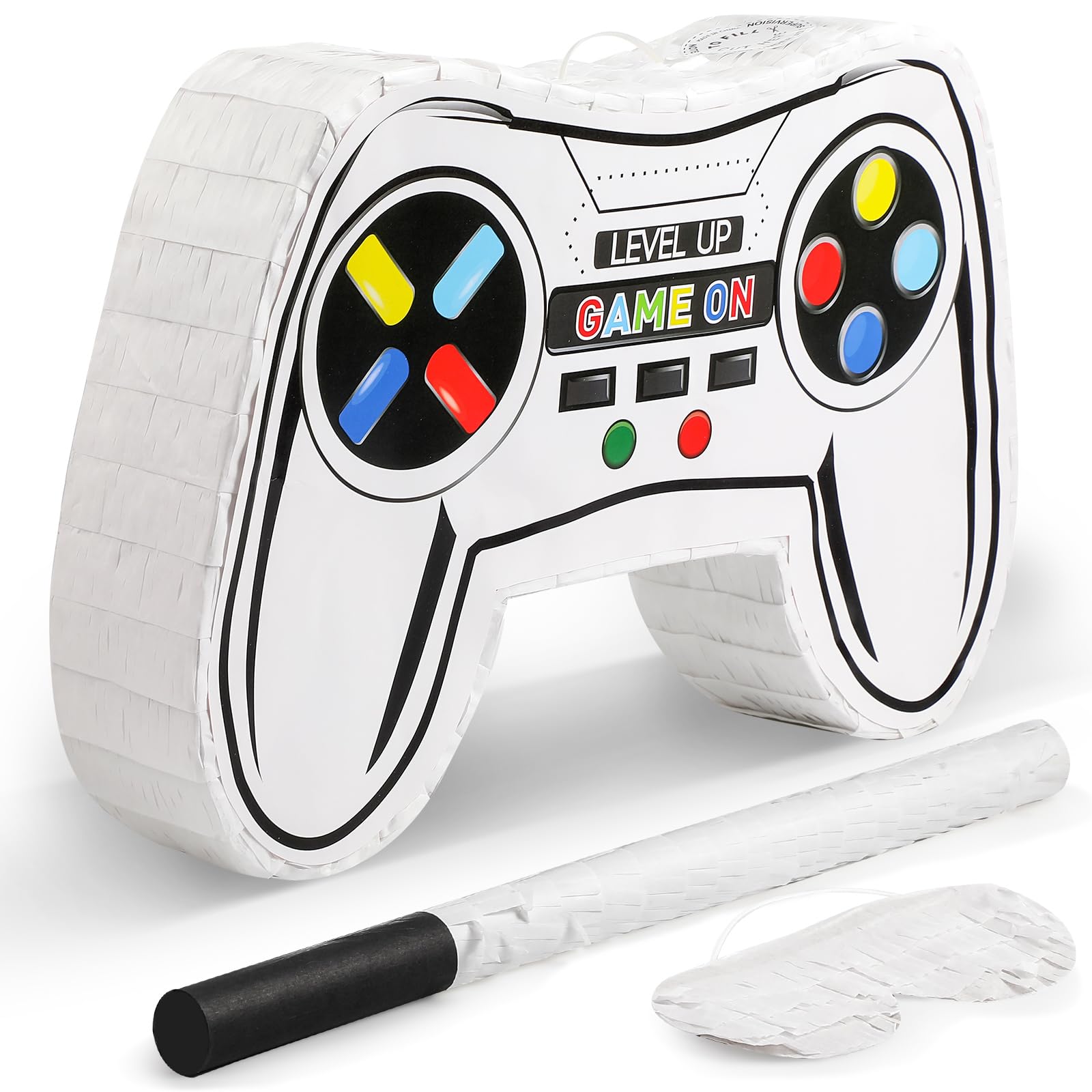 Photo 1 of ***(MINOR DAMAGE/ SEE NOTES)***Video Game Controller Piñata Bundle Fiesta Gaming Controller Piñata Set with Blindfold and Bat Kids Birthday Gamer Party Supplies Game Toy for Kids Gaming Theme Party Carnival Events Decor(White)