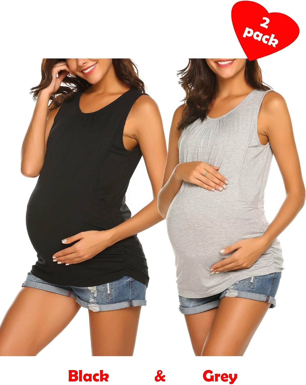 UNibelle Ladies Nursing Shirt 2-Pack Still Maternity top Shirt Maternity top Black XL, 2pcs_black+gray - Image 4