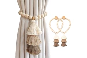SRG Handmade Magnetic Wooden Bead Curtain Tiebacks 2 PCS | Simple Elegant Magnetic Tassel Curtain Tie Backs | Accessories Wal