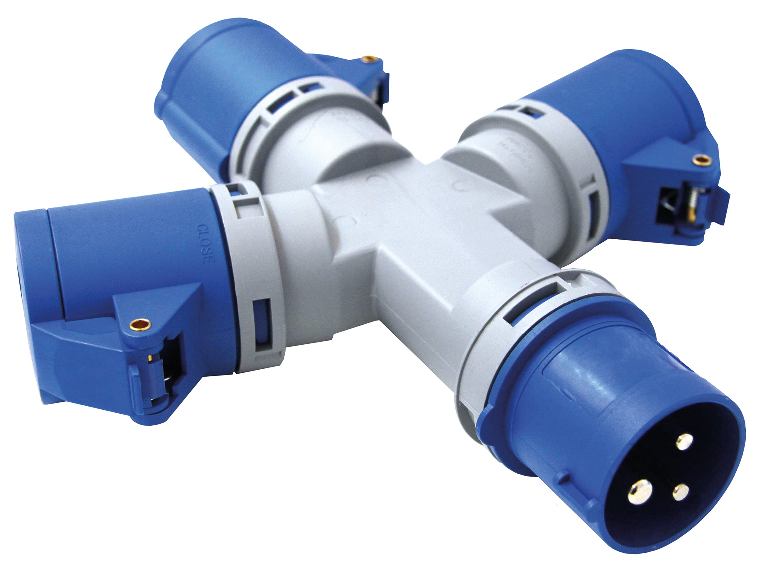 Electraline 80800 Netzteil Steckdosenleiste 3 Steckdosen Industrie mit Deckel Industrielle Stecker A 3-polig IEC geeignet für Wohnmobile, Camping, Caravan, Boot, Baustelle grau