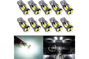 ANTLINE Trisense 194 168 2825 T10 W5W Error Free LED Bulb White, Super Bright 300 Lumens 10-SMD 5730 Chipset LED Bulbs for Interior Dome Map Door Courtesy License Plate Lights, Pack of 10