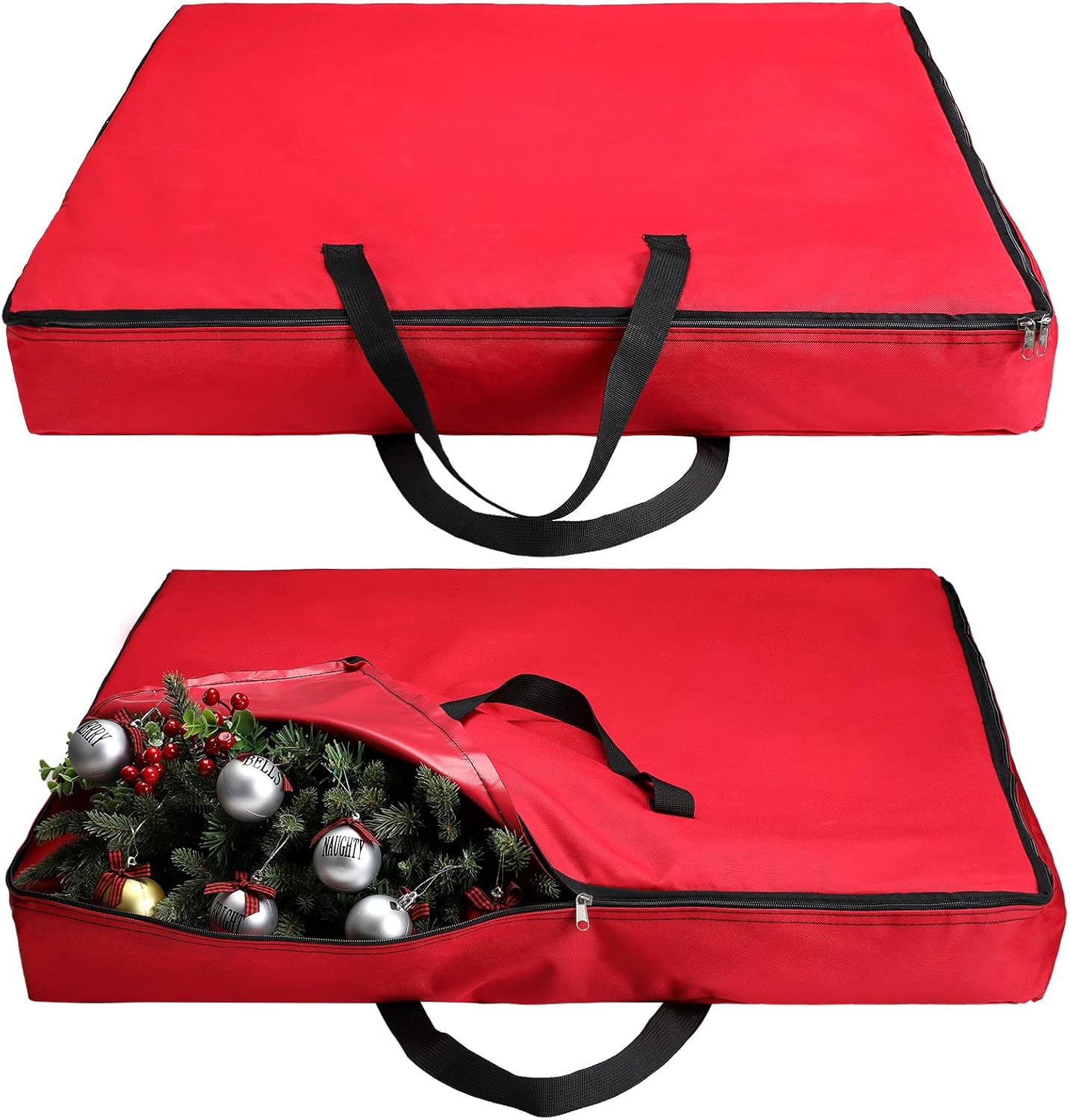 Holiday Décor Storage - Oudain Pop Up Christmas Tree Storage Bag Large Tree Storage Container Oxford Polyester Christmas Tree Bag with Handles and Zippers for Pop Up Christmas Tree Decorations (Red,34 x 34 x 4.7 Inch)