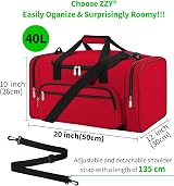 ZZY Gym Duffle Bag 40L Duffle with Shoulder Strap Red Sports Holdall view 4
