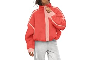 LAMISSCHE Zip up Fleece Jacket Women Oversized Mock Neck Sherpa Sweatshirt Striped Long Sleeve Pullover with Pockets