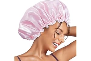 Aquior Shower Caps, Reusable Shower Cap for Women, Double Layer Waterproof Bonnet Hair Cap, Large Size for All Hair Lengths,for Girls Spa Home Salon Use (Pink Cloud)