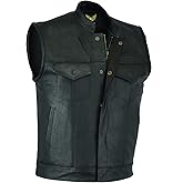 Leatherick Mens Leather Motorcycle Vest | SOA Club Style Biker Vest for Men with 8 Inside Pockets, Dual Closure Riding Gear