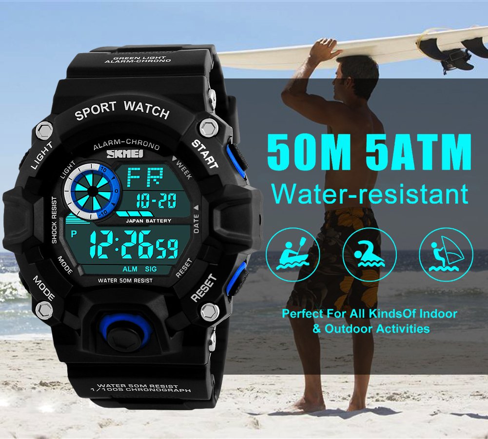 Digitale Herren Sportuhr, Outdoor 5 Bar wasserdicht Laufen militärische LED Uhren, große Anzeige Armbanduhr mit Wecker für Herren von ZAWTR