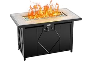 BALI OUTDOORS 42 inch Propane Fire Pit Patio Outdoor Fire Pit Table Large Black Firepits for Outside Rectangular