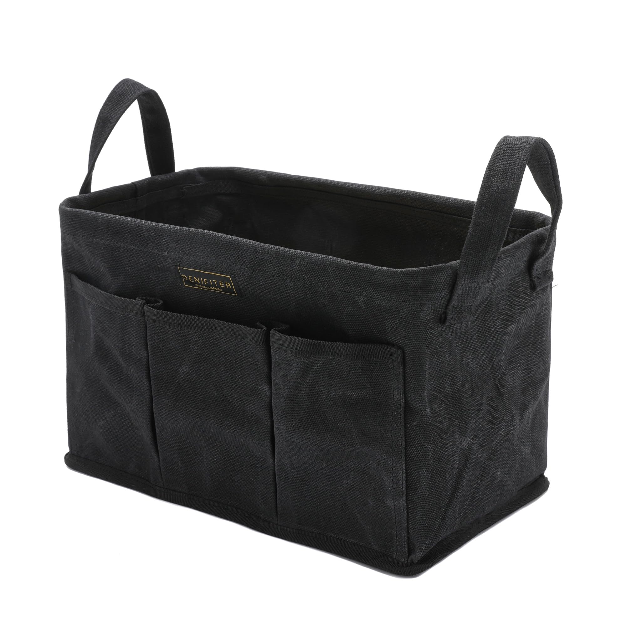 Denifiter Storage Tool Case, 13.8 x 7.8 x 7.8 Inches, Collapsible Waxed Canvas Tool Bag with Handles for Tools (Black)