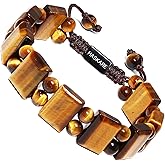HASKARE Natural Stone Protection Bracelet for Men - Handmade Jewelry Men Bracelet Beaded Unique Cut, Tiger Eye Obsidian Howlite Bracelets Gifts for Him Christmas Father Day Birthday