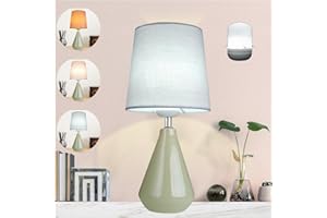 AIDENOEY Small Bedside Table Lamp for Bedroom - Reading Desk Lamp with 3 Way Dimmable Touch Control,Nightstand Ceramic Lamp with Fabric Shade for Kids Room,Living Room,Dorm,Home Office (Green)
