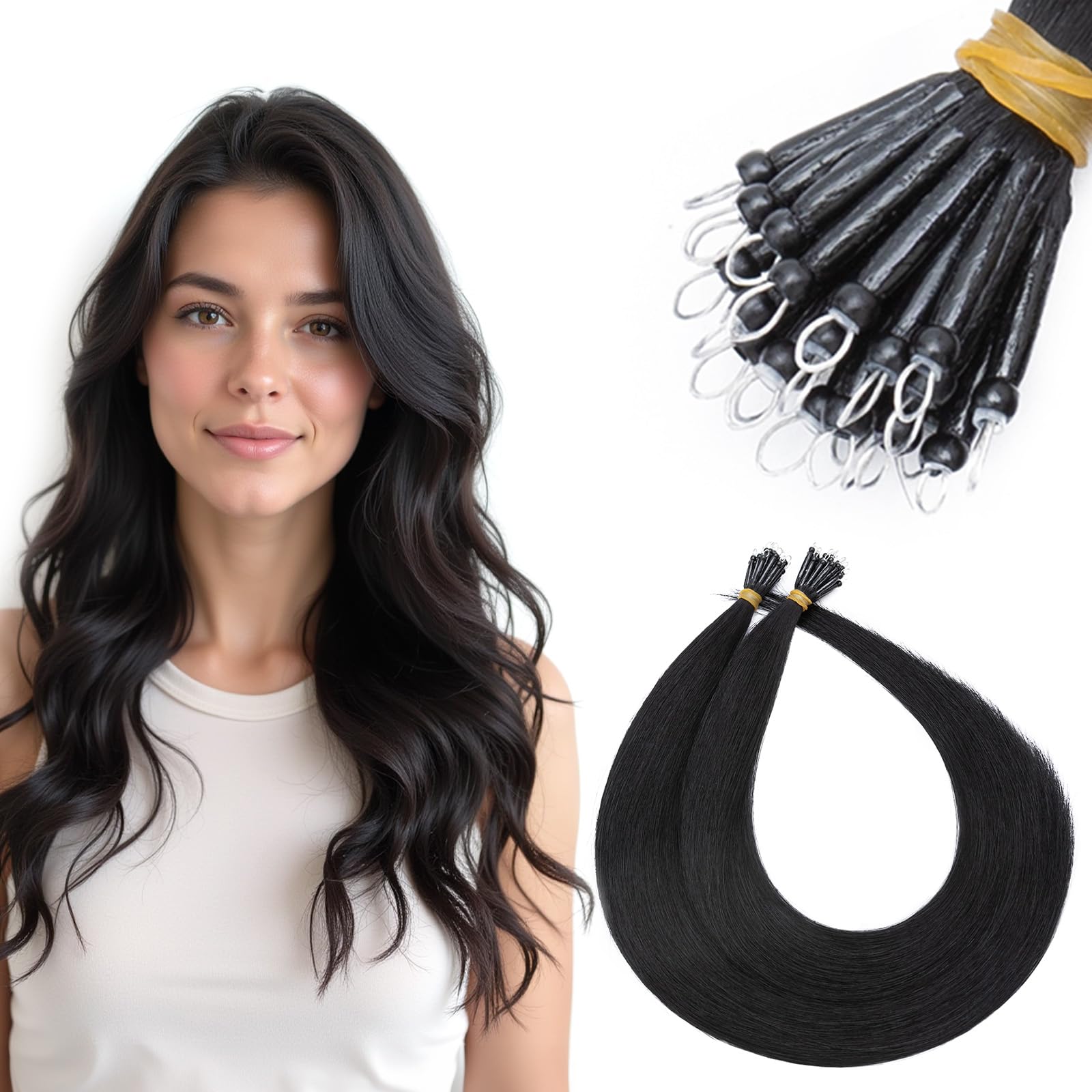 SEGOHAIR Nano Hair Extensions Real Human Hair, 16 inch Jet Black 50g Soft Thick Natural Volume & Length Nano Hair Pieces, Lightweight Nano Ring Hair Extensions Perfect for Everyday Use — image 1