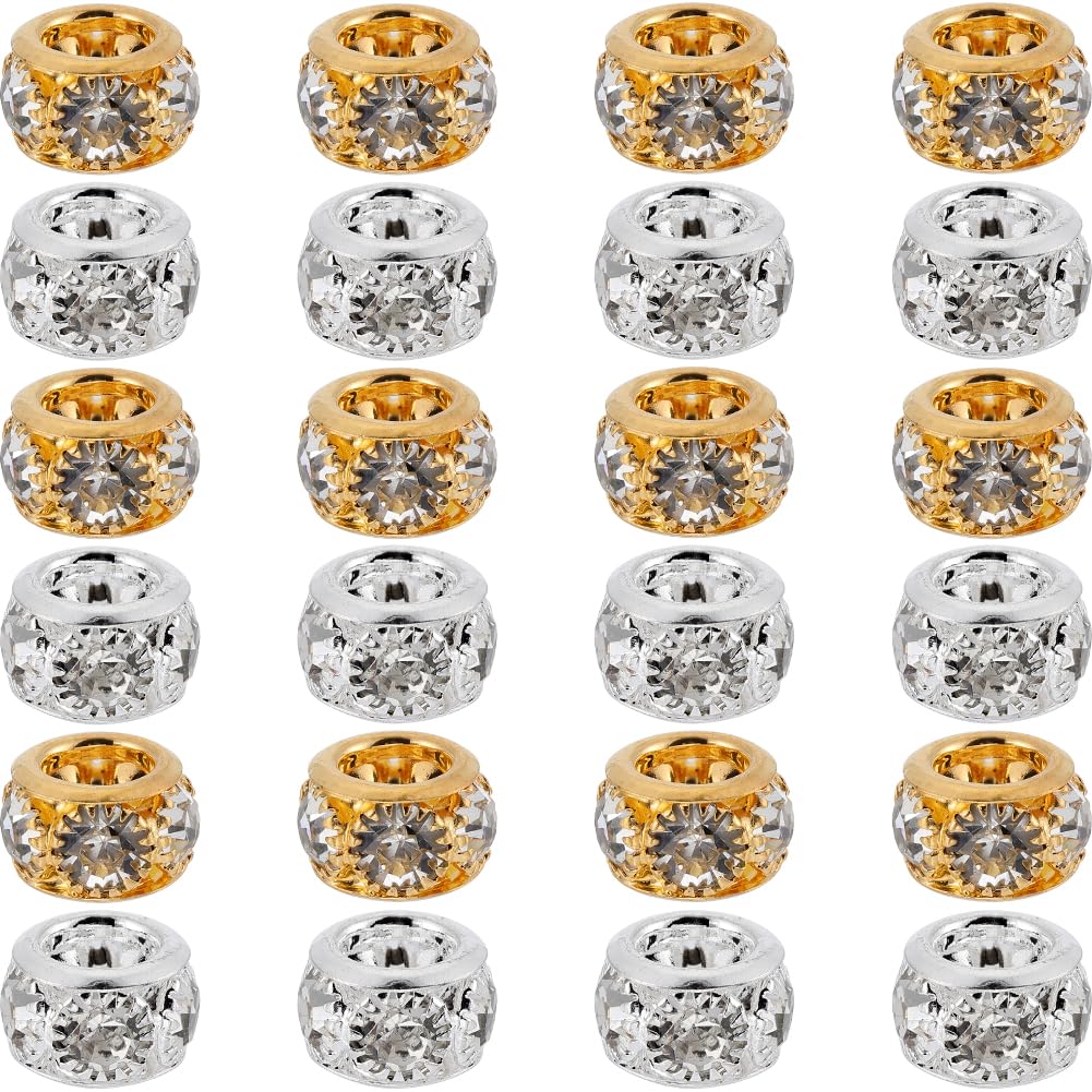 SUNNYCLUE 1 Box 40Pcs Gold Silver Rhinestone Spacer Beads 10mm Rondelle Beads for Jewellery Making DIY Crafts