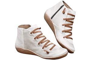 Gibobby Ankle Boots for Women No Heel,2019 New Arch Support Boots Side Zipper Vintage Leather Damping Shoes Flat Heel Booties