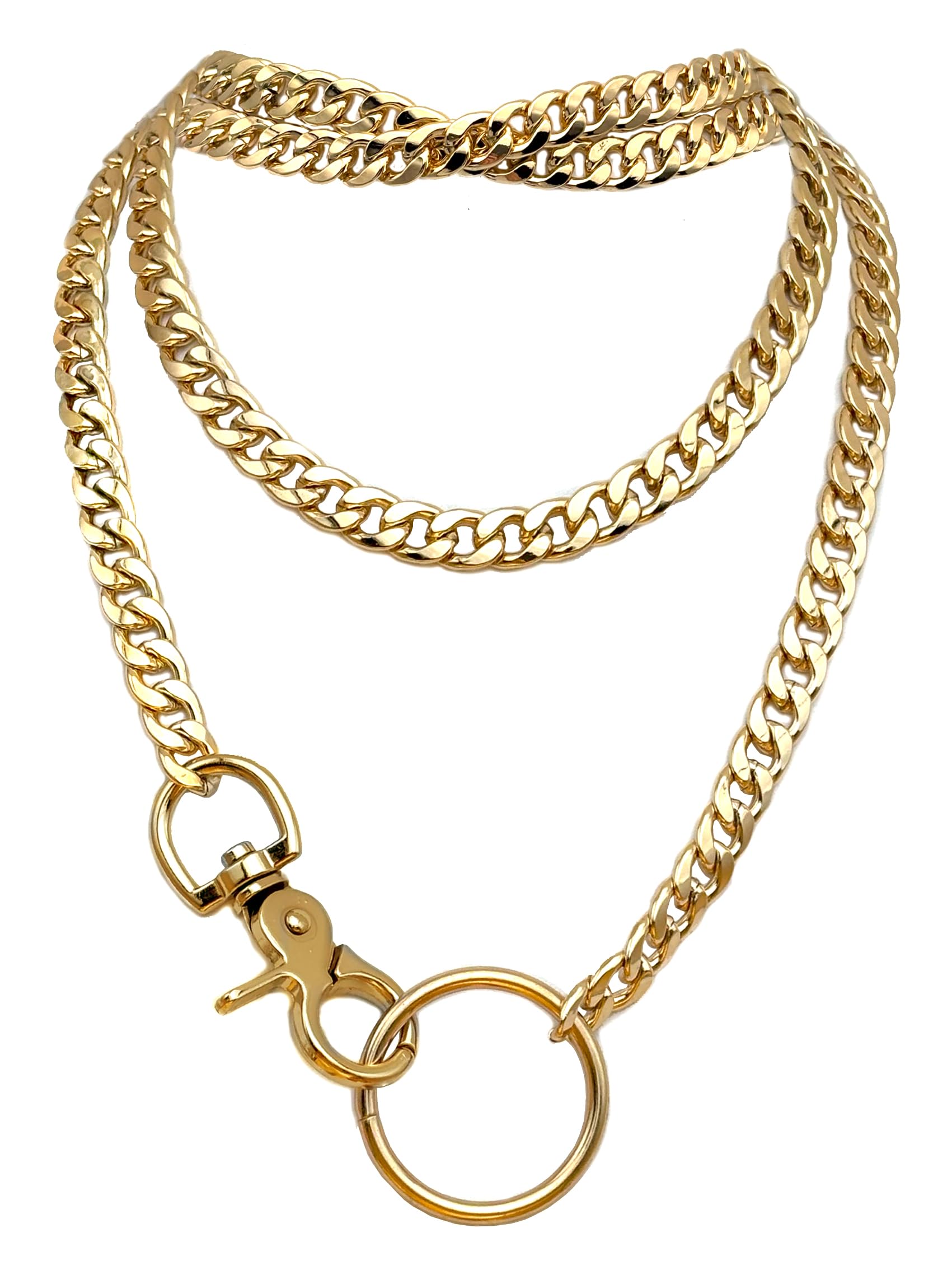 Photo 1 of paloli Women's Slip Chain Necklace, Adjustable O-Ring Layered Slip Chain Choker Collar for Women, Gunmetal, Silver, Gold, Iridescent Cuban Chain Jewelry, Y-Necklace with Loop Pendant (Golden-Colored)