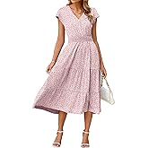 BerryGo Women's Floral Boho Ruffle Summer Midi Dress Short Sleeve V Neck Empire Waist Swing Flowy Dress
