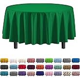 Exquisite Party Solids 6-Pack Premium Plastic Tablecloth 84in. Round Plastic Table Cover - Emerald Green