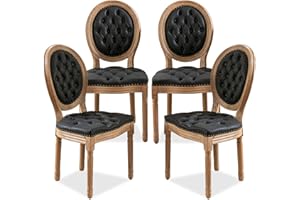 SoarFlash French Dining Chairs Set of 4, Vantage Dining Chair with Round Back, Farmhouse Country PU Leather Dining Chair for Kitchen,Bedroom,Black