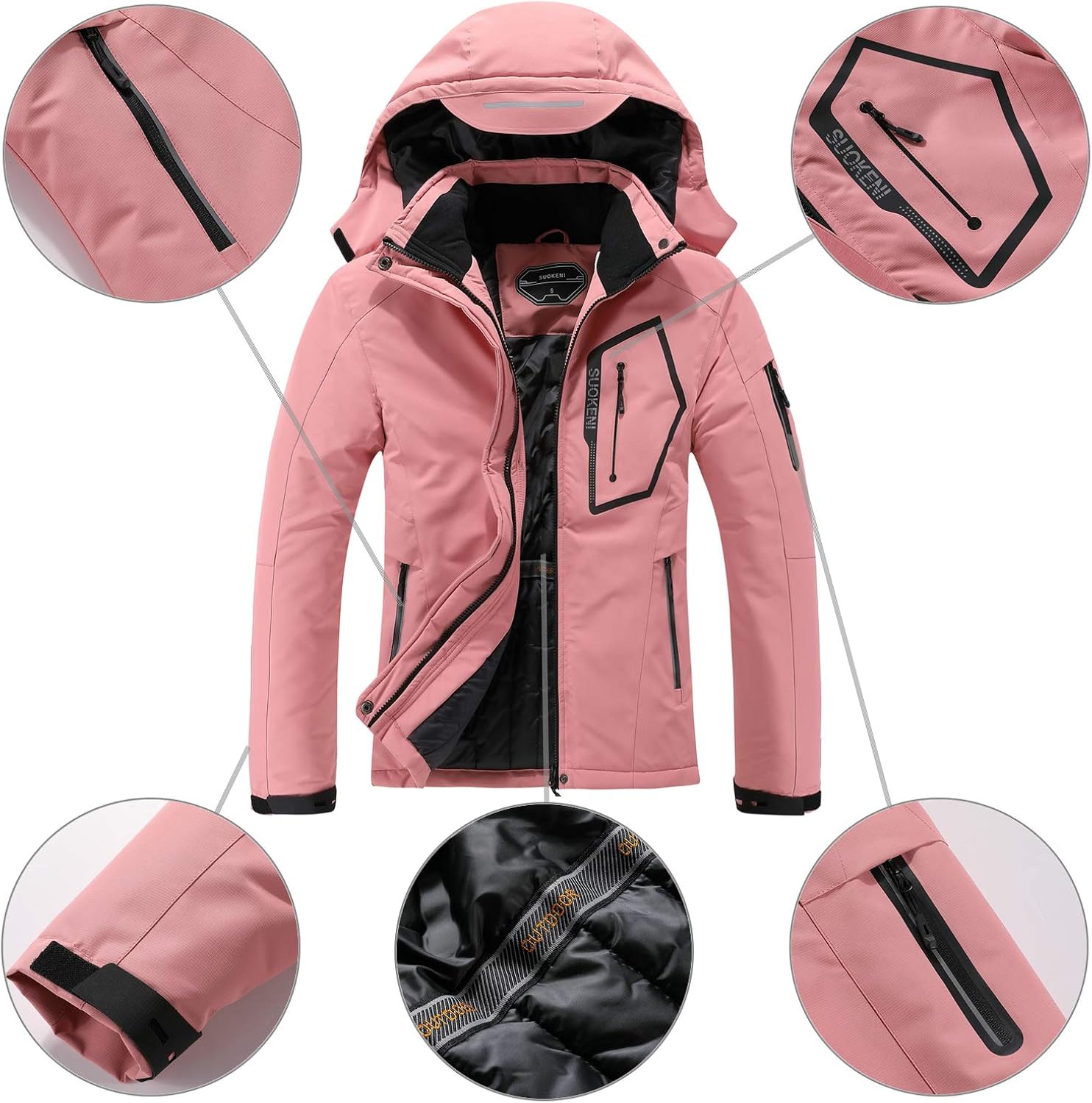 Women's Waterproof Ski Jacket Warm Winter Snow Coat Hooded Raincoat: Clothing