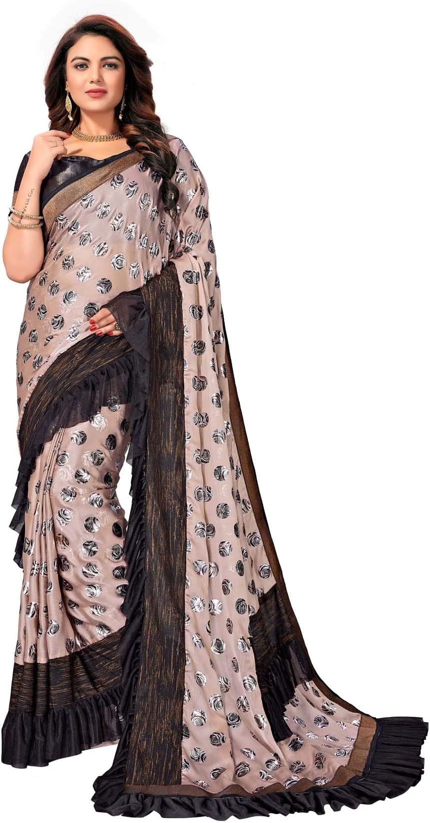 FAB DADUWomen's Satin Saree (FD-SR-10108_Beige)