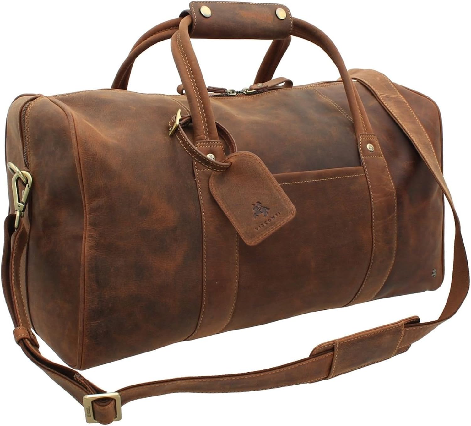 Visconti Toscana Collection Distressed Oiled Leather Travel Bag - Explorer TC150 Havana Tan - Image 4