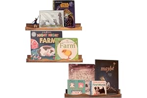 AZSKY Floating Bookshelf for Kids, Picture Ledge Shelf for Wall Decor and Storage 16 Inches Nursery Book Shelves Set 3, Baby Book Shelf for Kids Room Decor(Walnut)