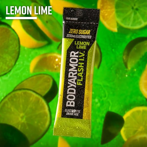BODYARMOR FLASH IV ELECTROLYTE PACKETS, LEMON LIME – ZERO SUGAR DRINK MIX, SINGLE SERVE PACKS, COCONUT WATER POWDER (6 COUNT)