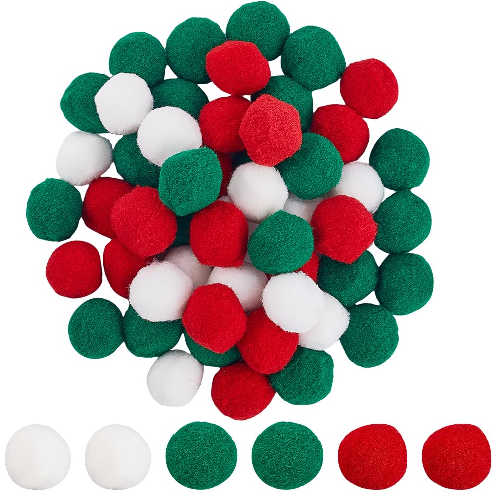 SUNNYCLUE 100Pcs Christmas Pom Poms 25mm Craft Pom Pom Balls Soft Plush Balls Fluffy Pom Ball Xmas White Red Green Pompoms for DIY Arts Crafts Projects Hobby Supplies Holiday Party Decoration