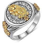Hantuorui Feng Shui Ring for Men - 925 Sterling Silver Real Gold Plated Pixiu Ring - Wealth Protection Talisman - Chinese Fengshui Jewelry Gifts for Success & Fortune