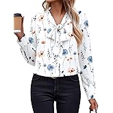 Zeagoo Womens Blouses Chiffon Long Sleeve Shirts Bow Tie Neck Work Tops Business Casual Outfits