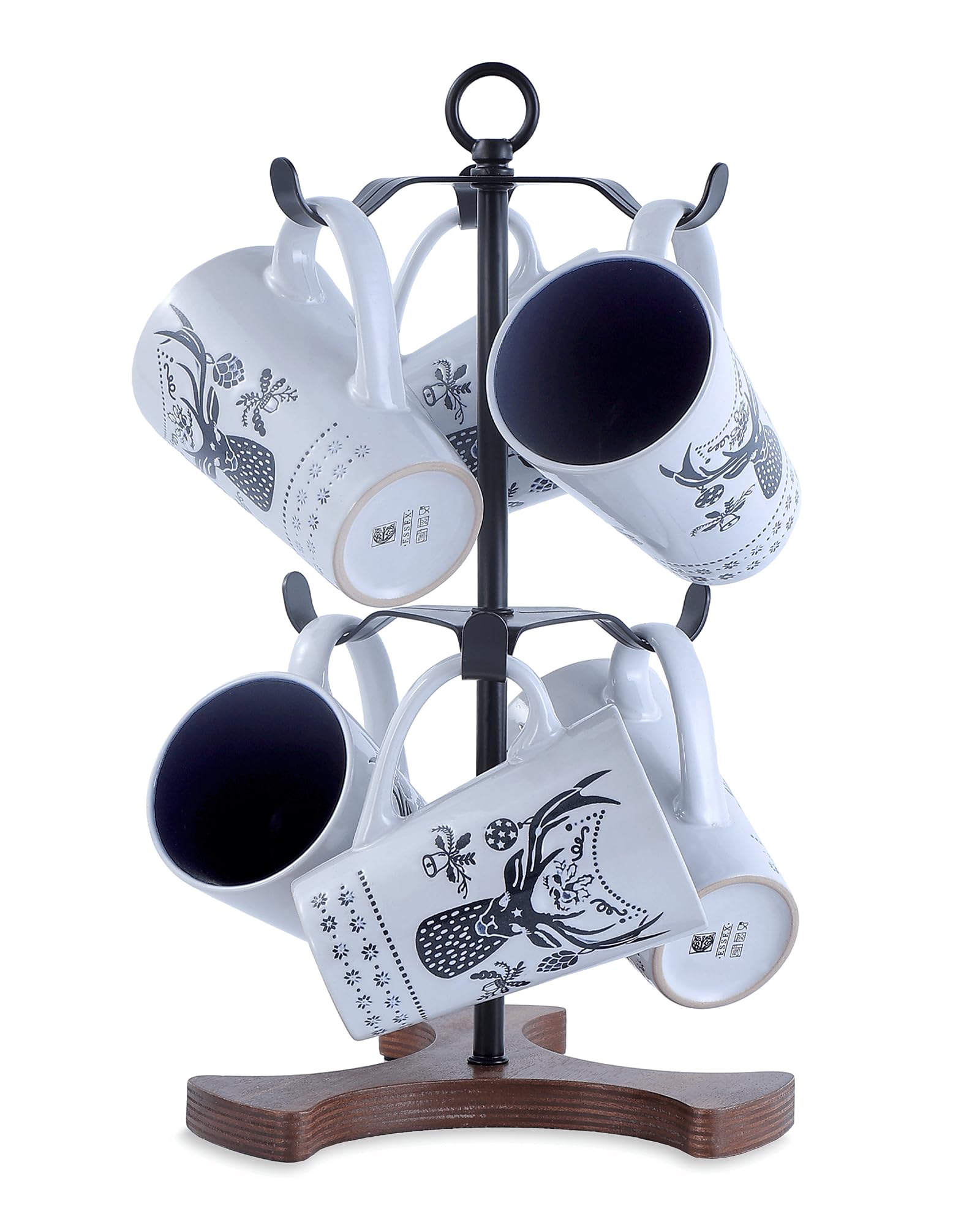 Photo 1 of Mug Holder Tree for Countertop | 2-Tier Coffee Cup Stand & Rack Holds 6 Large Mugs, 5oz to 20oz | Space-Saving Mug Stand with Solid Wood Base | Kitchen Counter Organizer & Coffee Bar Accessories