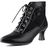 LanreyTaley Women's Lace Short Ankle Boots Lace Up Victorian Booties Vintage Kitten Heel Lace Wedding Bridal