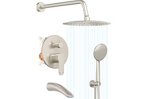 Gabrylly Bathtub Shower System, Shower Faucet Set with Tub Spout, High Pressure 10" Rain Shower head with Handheld Spray, Shower Fixtures with Pressure Balance Shower Valve, Brushed Nickel