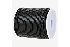 GENIQUE Real/Genuine Round Leather String Cord for Necklace, Bracelets, Jewellery, Braiding (2mm, Black Distressed)