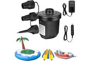 FLANNEY Air Pump for Inflatables, Portable Quick-Fill Electric Air Mattress Pump with 3 Nozzles, Inflator & Deflator Pumps for Outdoor Camping, Pool Floats, Inflatables Couch, Swimming Ring, 12V DC/110V AC