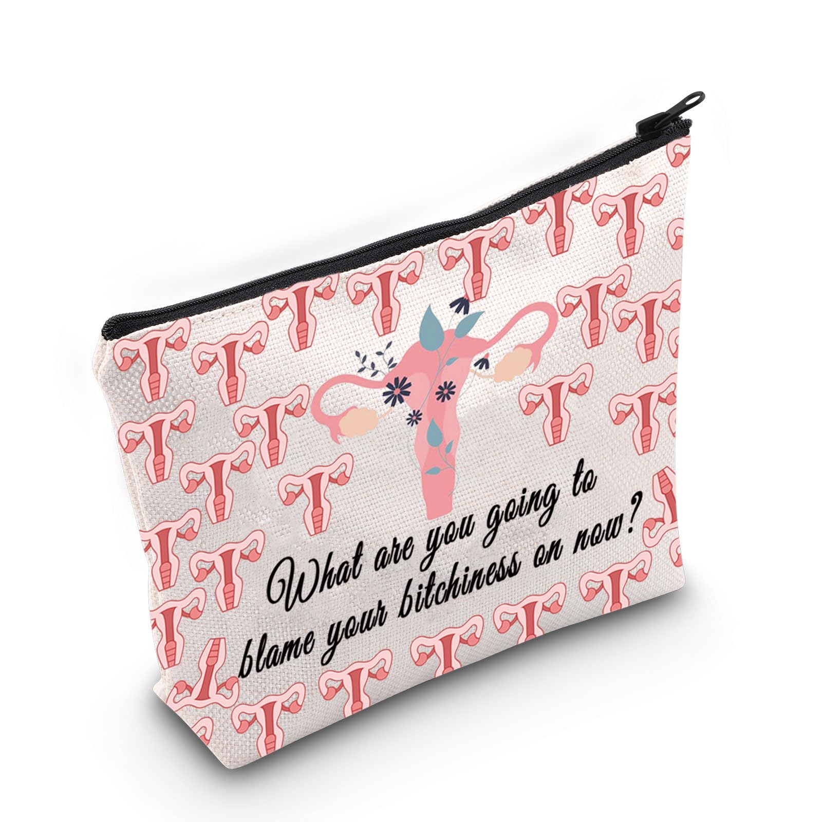 PLITI Funny Hysterectomy Gift Hysterectomy Recovery Gift Uterus Removal Gift Uterus Makeup Bag for Women (Blame bitchiness bagU)