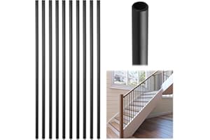 Patavin Iron Stair Balusters 5/8" Round 44" Long - 15-Pack Hollow Wrought Iron Plain Spindles for Classic Indoor Staircases，Satin Black