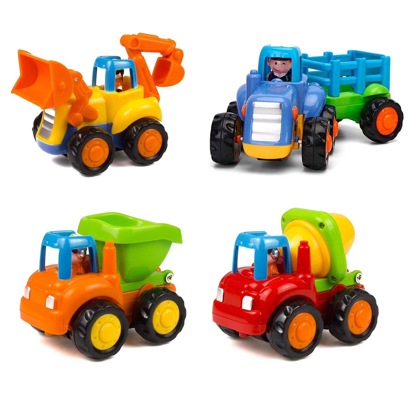 Photo 1 of Yiosion Friction Powered Cars Push and Go Trucks Construction Vehicles Toys Set of Tractor Bulldozer Dump Truck Cement Mixer for Baby Toddlers Infants Boys Gifts