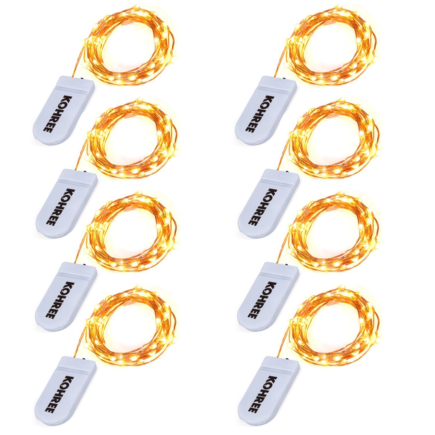 Kohree String Lights LED Copper Wire Fairy Lights, Battery Operated Starry Fairy Lights, Decor Rope Lights For Seasonal Decoration Home,Holiday, Wedding, Party(Warm White,2.2m/7.2ft) 8 Packs