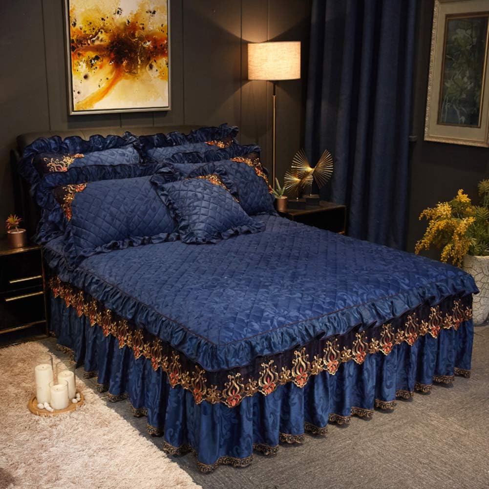 Thick Velvet Bedspread, Wrap Around Dust Ruffle Bed Skirt,non Slip Quilted Wrinkle Free Bed Sheet Coverlet,european Style Lace Bed Ruffle Frilled Valance Fitted Sheet-s 180x220cm(71x87inch)
