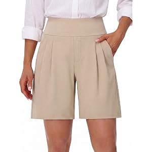 BMJL Womens Bermuda Long Shorts 7" Sports Recreation Shorts | Athletic Running High Waiseted Shorts Walking Pleated Work Casu