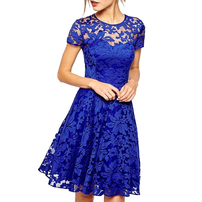 mywy - Abito donna svasato elegante vestito tipo pizzo cerimonia ...