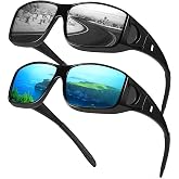 Myiaur Polarized Fit Over Glasses Sunglasses for Men Women UV400 Protection | Trendy Wrap Around Sunglasses, Anti-Slip Design, Ideal For Driving And Outdoor Activities (2 Pack)