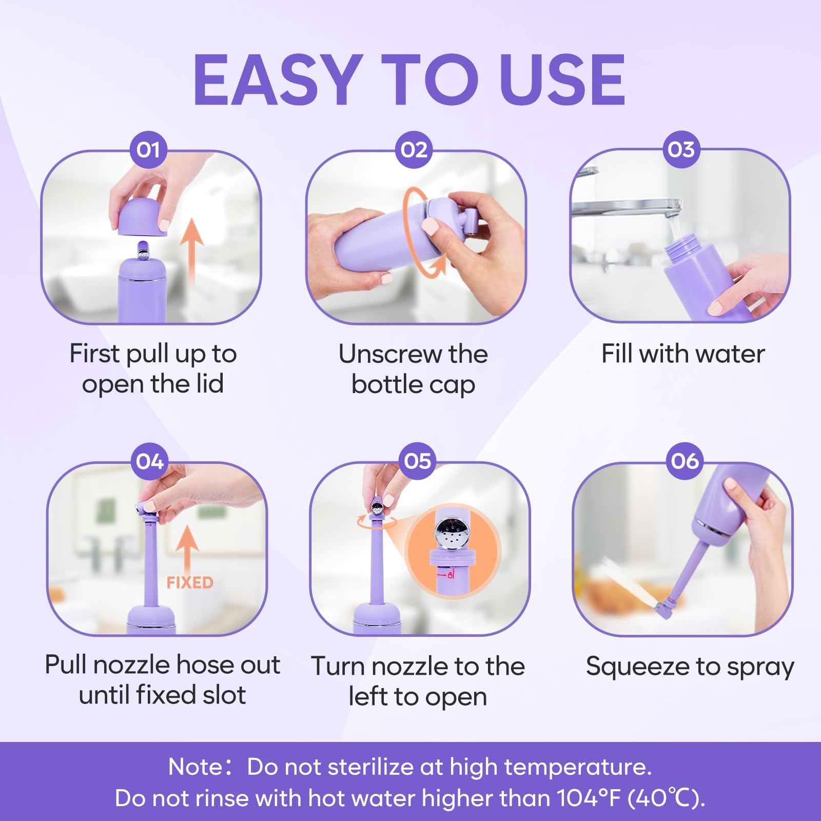 Easy@Home Portable Peri Bottle for Postpartum & Perineal Care: Handheld Bidet Perfect for Personal Hygiene Cleaning & Travel Friendly | 380ml Leakproof & Convenient Design | BPA-Free | EPB-01 Purple