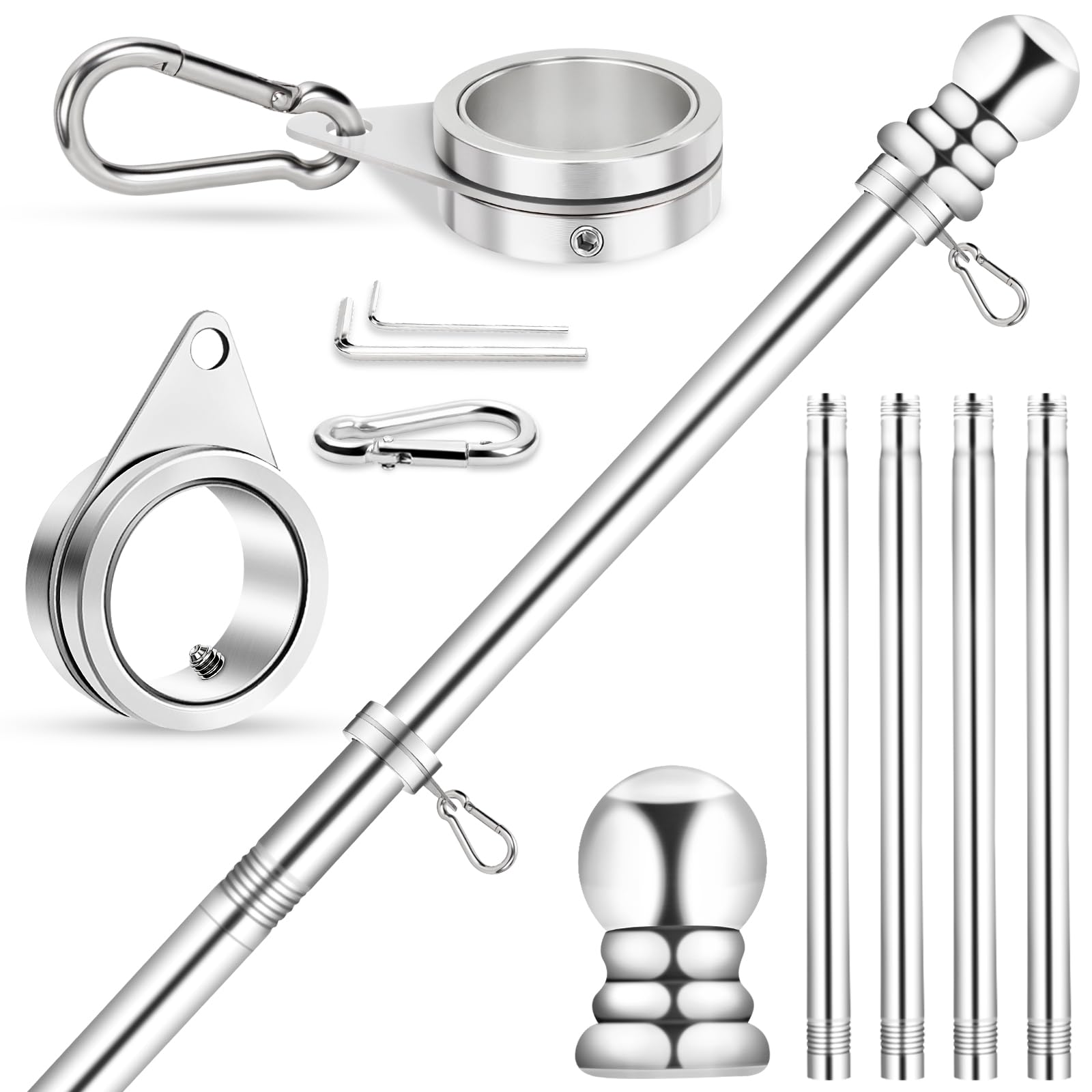 Photo 1 of House Flag Pole, REERON 5 FT Metal Spinning Flagpole Kit, 1" Tangle Free Stainless Steel Flag Pole with 360° Flagpole Rings for Outside House Porch Residential Wall Mount for 3x5 Flag, Without Bracket