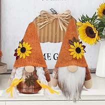 Nains De Jardin En Peluche Scandinaves - Lot De 2, 35 Cm, Sans Visage - Décoration Automne, Halloween, Noël - Avec Citrouille Et Tournesol
