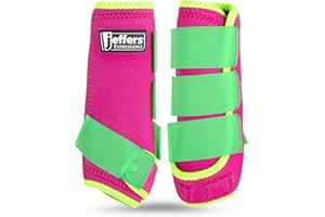 Jeffers Expression Neon Protective Horse Boots,1 Pair, Pink & Lime - Safe Neoprene Leg Guards, Durable Strap Closures, Front & Hind Support, Equestrian Accessories for Travel & Riding - Medium