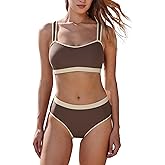 MOOSLOVER Women Bandeau High Waisted Bikini Sets Cheeky High Cut Swimsuit 2 Piece Bathing Suits