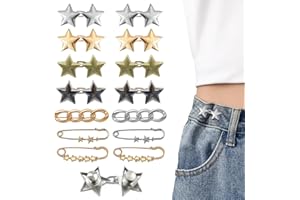 Frutain 14 Set Pant Waist Tightener Star Buttons Pins for Loose Jeans Reusable Waist Cincher Clip Metal Star Brooch for Clothing Dresses Skirts No Sewing Decoration Accessories