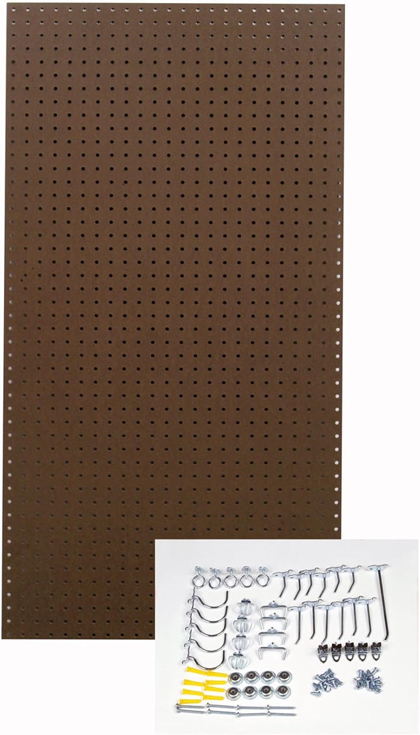 Triton Products TPB-36BRH-Kit 24-Inch W x 48-Inch H Heavy Duty Commercial Grade Tempered Round Hole Pegboards with Locking Hook Assortment, Brown